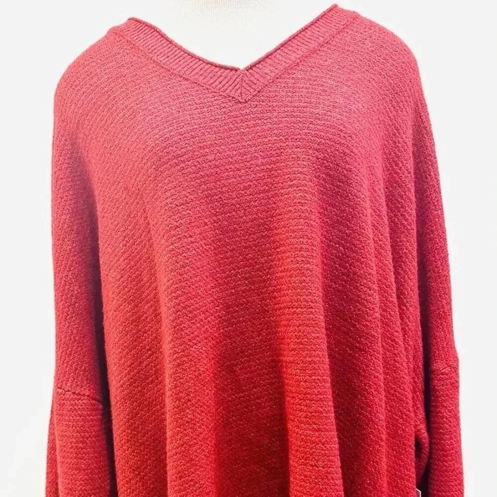 NWT SONOMA Women Long Sleeve V-Neck Pullover Oversized Red Sweater Plus Size 3X